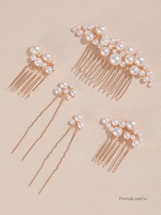 Handmade Pearl Bridal Wedding Hair Accessories Clips Pins Set main image 4